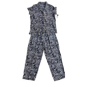 NEW Chaps Women's 2-Piece Pajamas, Navy Paisley, XXL
